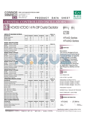 HTV2AG-27.0M datasheet - 5.0V HCMOS VCTCXO 14 Pin DIP Crystal Oscillator