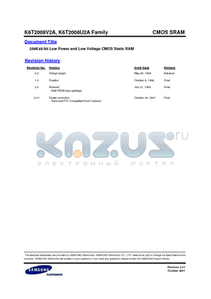 K6T2008U2A-FF70 datasheet - 256Kx8 bit Low Power and Low Voltage CMOS Static RAM