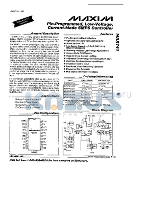 MAX741UC/D datasheet - Pin-Programmed, Low-Voltage, Current-Mode SMPS Controller