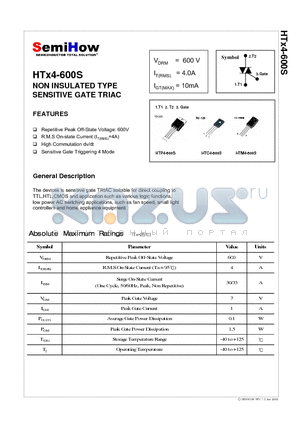 HTX4-600S datasheet - NON INSULATED TYPE SENSITIVE GATE TRIACThe