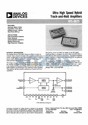 HTS-0025M datasheet - Ultra High Speed Hybird Track-and Hold Amplifiers