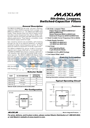 MAX7421 datasheet - 5th-Order, Lowpass, Switched-Capacitor Filters