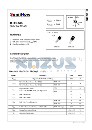 HTX6-600 datasheet - 600V 6A TRIAC