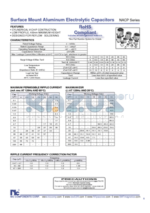 NACP47M10V6.3X5.5TR13F datasheet - Surface Mount Aluminum Electrolytic Capacitors