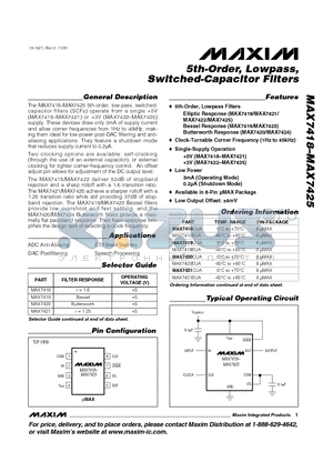 MAX7423 datasheet - 5th-Order, Lowpass, Switched-Capacitor Filters