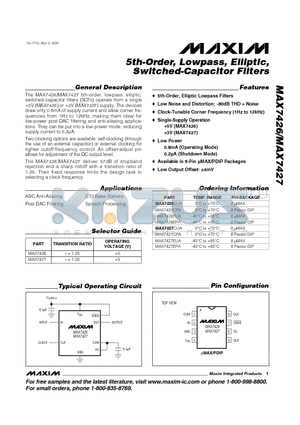 MAX7426EPA datasheet - 5th-Order, Lowpass, Elliptic, Switched-Capacitor Filters