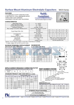 NACS100K166.3X5.5TR13F datasheet - Surface Mount Aluminum Electrolytic Capacitors