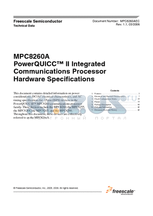 MPC826XACZU datasheet - PowerQUICC II Integrated Communications Processor Hardware Specifications