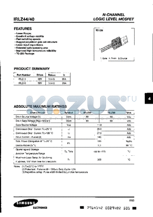 IRLZ40 datasheet - N-CHANNEL LOGIC LEVEL MOSFET