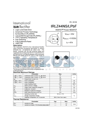 IRLZ44NSPBF datasheet - HEXFET^ Power MOSFET