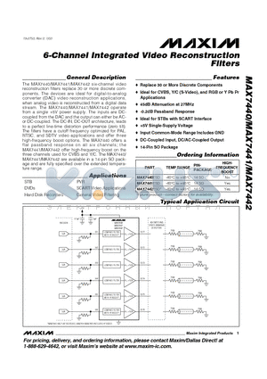 MAX7442 datasheet - 6-Channel Integrated Video Reconstruction Filters