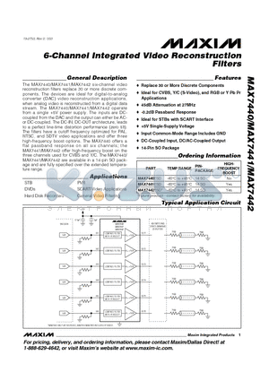 MAX7442ESD datasheet - 6-Channel Integrated Video Reconstruction Filters