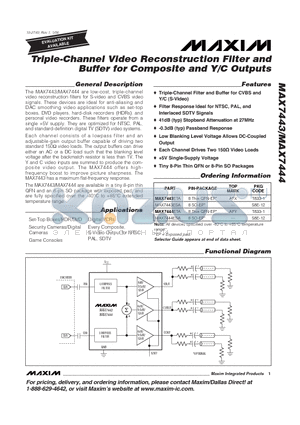 MAX7444ESA datasheet - Triple-Channel Video Reconstruction Filter and Buffer for Composite and Y/C Outputs