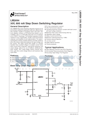 LM2694SDX datasheet - 30V, 600 mA Step Down Switching Regulator