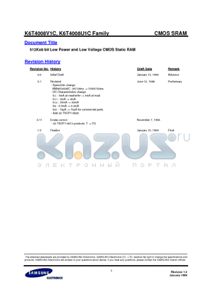 K6T4008U1C-F datasheet - 512Kx8 bit Low Power and Low Voltage CMOS Static RAM