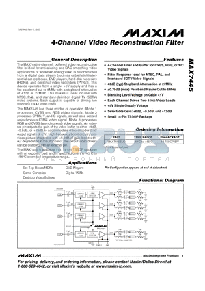MAX7445EUD datasheet - 4-Channel Video Reconstruction Filter