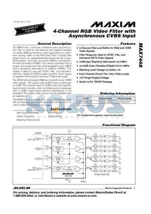 MAX7448EUD datasheet - 4-Channel RGB Video Filter with Asynchronous CVBS Input
