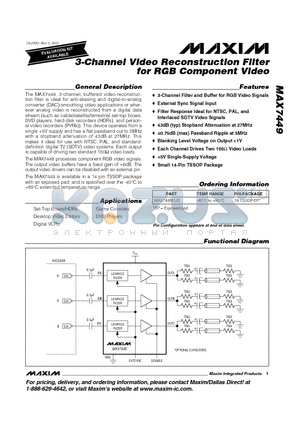 MAX7449 datasheet - 3-Channel Video Reconstruction Filter for RGB Component Video