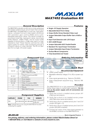 MAX7452 datasheet - MAX7452 Evaluation Kit