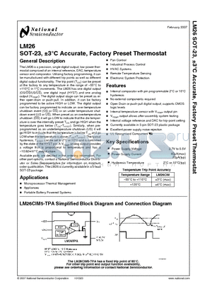 LM26CIM5-XHA datasheet - SOT-23, a3`C Accurate, Factory Preset Thermostat