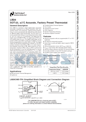 LM26CIM5X-RPA datasheet - Accurate, Factory Preset Thermostat