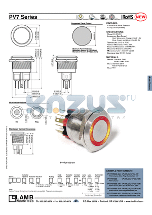 PV7F2Y0NS-301 datasheet - Vandal and Water Resistant, TEMPERATURE: -20`C to 70`C, CONTACT RESISTANCE: 50mOHM Max.