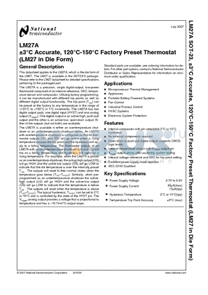 LM27-2PLMDA datasheet - a3`C Accurate, 120`C-150`C Factory Preset Thermostat (LM27 in Die Form)