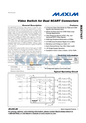 MAX7457 datasheet - Video Switch for Dual SCART Connectors