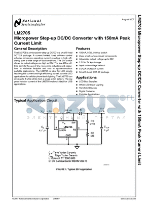 LM2705 datasheet - Micropower Step-up DC/DC Converter with 150mA Peak Current Limit