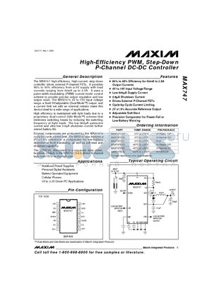 MAX747CPD datasheet - High-Efficiency PWM, Step-Down P-Channel DC-DC Controller