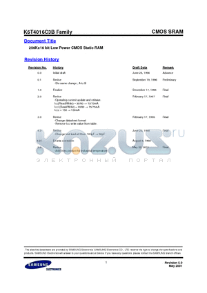 K6T4016C3B-RF70 datasheet - 256Kx16 bit Low Power CMOS Static RAM