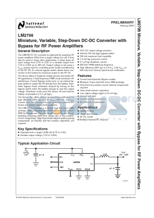 LM2706TLX datasheet - Miniature, Variable, Step-Down DC-DC Converter with Bypass for RF Power Amplifiers