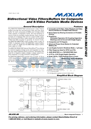 MAX7481 datasheet - Bidirectional Video Filters/Buffers for Composite and S-Video Portable Media Devices