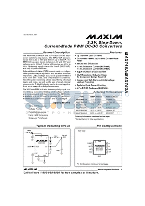 MAX748ACWE datasheet - 3.3V, Step-Down, Current-Mode PWM DC-DC Converters