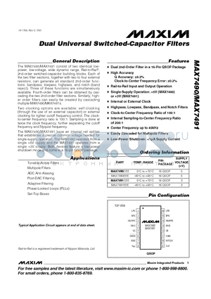 MAX7490CEE datasheet - Dual Universal Switched-Capacitor Filters