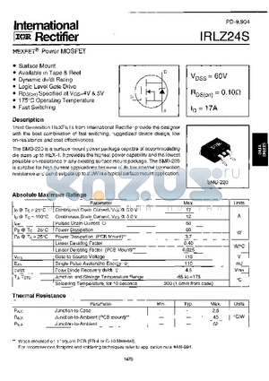 IRLZ24S datasheet - HEXFET POWER MOSFET