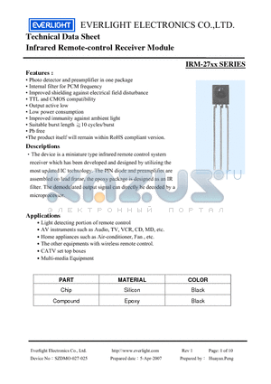 IRM-2756 datasheet - Infrared Remote-control Receiver Module