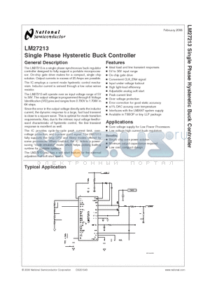 LM27213MTDX datasheet - Single Phase Hysteretic Buck Controller