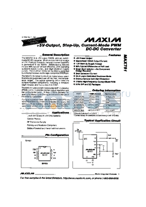 MAX751 datasheet - 5V-Output, Step-Up, Current-Mode PWM DC-DC Converter