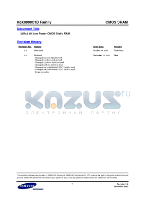 K6X0808C1D-RF55 datasheet - 32Kx8 bit Low Power CMOS Static RAM