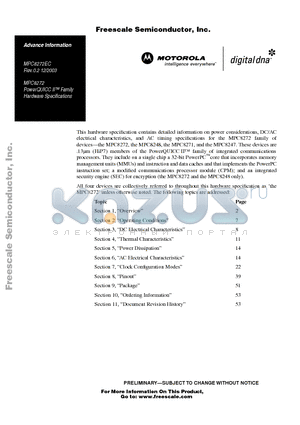 MPC8272ZQI datasheet - MPC8272 PowerQUICC II Family Hardware Specifications