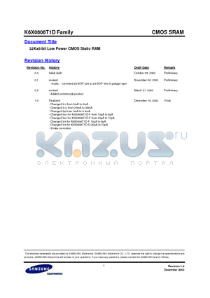 K6X0808T1D-B datasheet - 32Kx8 bit Low Power CMOS Static RAM