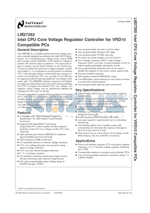 LM27262 datasheet - Intel CPU Core Voltage Regulator Controller for VRD10 Compatible PCs