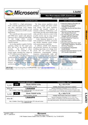 LX6503IPW datasheet - TM HIGH PERFORMANCE CCFL CONTROLLER