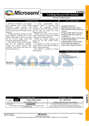 LX6504IDW datasheet - Full Bridge Resonant CCFL Controller