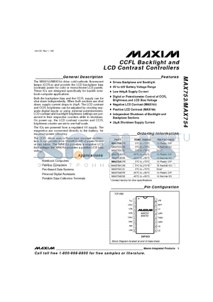 MAX753 datasheet - CCFL Backlight and LCD Contrast Controllers