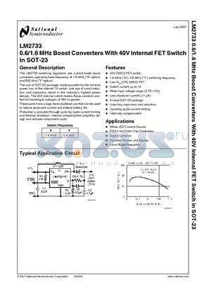 LM2733XMFX datasheet - 0.6/1.6 MHz Boost Converters With 40V Internal FET Switch in SOT-23