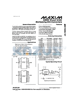 MAX7530KCWE datasheet - CMOS 10 and 12 Bit Multiplying D/a Converters