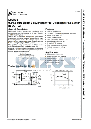 LM2733YMFX datasheet - 0.6/1.6 MHz Boost Converters With 40V Internal FET Switch in SOT-23