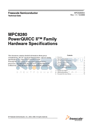 MPC8275CZQP datasheet - PowerQUICC II Family Hardware Specifications